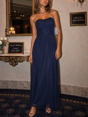 Morilee Navy Blue Ruched Sweetheart Chiffon Bridesmaid party Prom Dress size 8